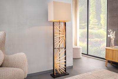 Handgemaakte vloerlamp EUPHORIA 165cm naturel longan hout beige met lampenkap - 44688