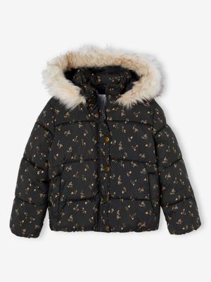 Donsjack met capuchon voor meisjes met fleece voering antraciet