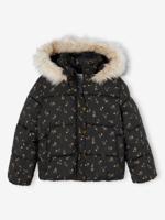 Donsjack met capuchon voor meisjes met fleece voering antraciet
