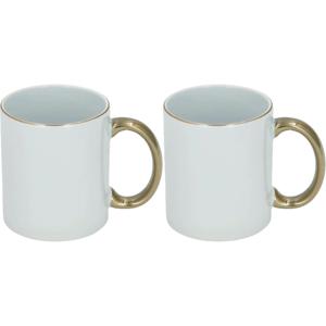 Koffiemok - 2x - wit/goud - keramiek - 300 ml