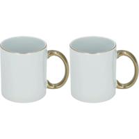 Koffiemok - 2x - wit/goud - keramiek - 300 ml