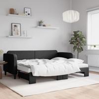 Slaapbank met onderschuifbed en matrassen 80x200 cm stof zwart