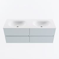 MONDIAZ VICA 130cm badmeubel onderkast Clay 4 lades. Wastafel MOON dubbel 2 kraangaten, kleur Talc.