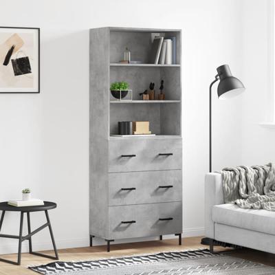 Hoge kast 69,5x34x180 cm bewerkt hout betongrijs