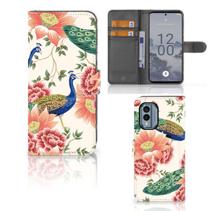 Telefoonhoesje met Pasjes voor Nokia X30 Pink Peacock