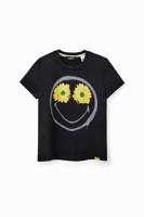 T-shirt met bloemen en Smiley® - BLACK - S