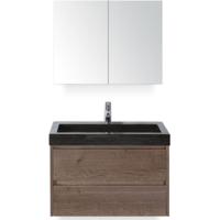 Dante Badmeubelset 80 cm - Tabacco - Wastafel Hardsteen Wit Lucca met Spiegelkast
