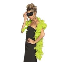 Venetiaans oogmasker in het zwart - Met dikke veren Boa in het lime groen - 180 cm - Dames