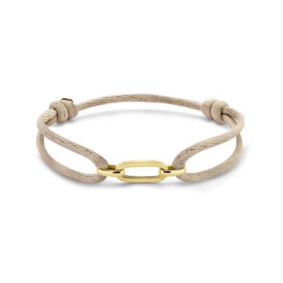 Beige Satijnen Armband met 14k Gouden Element - Verstelbaar 13-26 cm, 6 mm