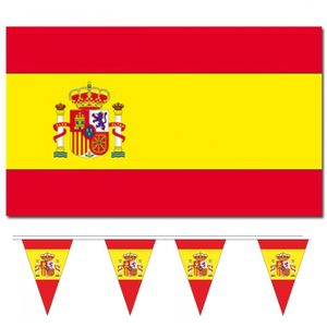 Landen vlaggen versiering set - Spanje - Vlag 90 x 150 cm en vlaggenlijn 5 meter