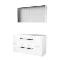 Basic-Line Comfort 46 Badkamermeubelset - 120 x 46 cm - Met Grepen - 2 Lades - Wastafelblad - Spiegelkast - Ice White