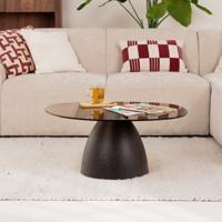 Sohome Organische Salontafel 'Jacky' Glas en gecoat staal, 86 x 76cm, kleur Bruin
