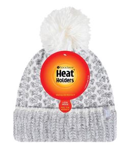 Heat Holders Ladies feathered knit pom pom hat lund grey/cream (1 st)