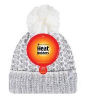 Heat Holders Ladies feathered knit pom pom hat lund grey/cream (1 st) - thumbnail