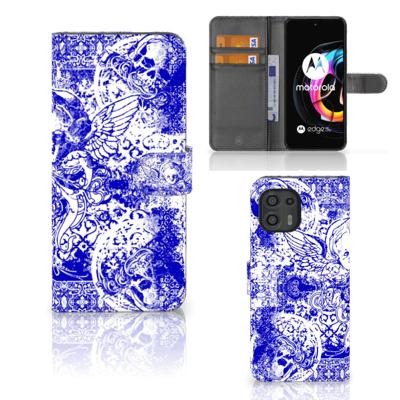 Telefoonhoesje met Naam Motorola Edge 20 Lite Angel Skull Blauw