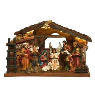 Decoris Complete verlichte kerststal - met beelden - L24 x B7,7 x H15 cm - Kerstmis decoratie