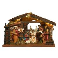 Decoris Complete verlichte kerststal - met beelden - L24 x B7,7 x H15 cm - Kerstmis decoratie