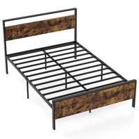 Bedframe voor 200 x 140 cm Matras Industrieel Metalen bed met Houten Hoofd- en Voeteneinde