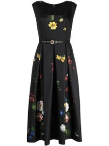 Elie Saab robe évasée en soie à fleurs - Noir