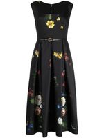 Elie Saab robe évasée en soie à fleurs - Noir - thumbnail