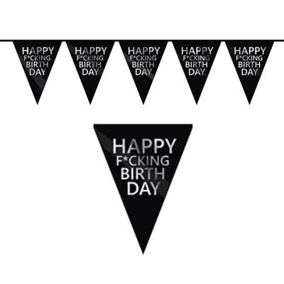 Happy Fucking Birthday vlaggenlijn - Verjaardag wens slinger - kunststof - 600 cm - zwart