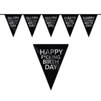 Happy Fucking Birthday vlaggenlijn - Verjaardag wens slinger - kunststof - 600 cm - zwart