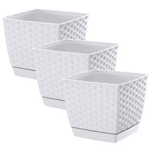 Set van 3x stuks plantenpotten/bloempotten rotan kunststof 22 x 22 cm en hoogte 19 cm parel wit