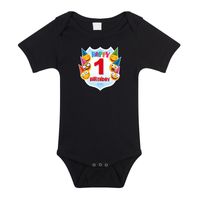 Happy birthday 1e verjaardag romper / rompertje 1 jaar met emoticons zwart voor baby Happy birthday 1e verjaardag romper / rompertje 1 jaar met emoticons zwart voor baby