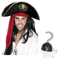 Piraat accessoires verkleedset hoed en piratenhaak - thumbnail
