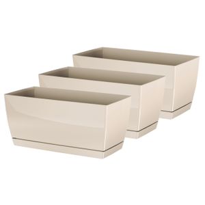 Set van 3x stuks plantenpotten/bloempotten kunststof glanzend creme/beige 24 x 12 x 11 cm