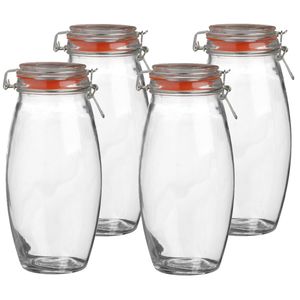 Voorraadpot/bewaarpot - 4x - 1.9L - glas - met beugelsluiting - D12 x H25 cm