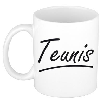 Teunis Naam koffiemok - beker - met sierlijke letters - wit - 300 ml - Cadeau - Heren Teunis Naam koffiemok - beker - met sierlijke letters - wit - 300 ml - Cadeau - Heren