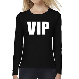 Dames fun text t-shirt long sleeve VIP zwart 2XL  -