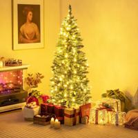150 cm Potlood-Kerstboom met Verlichting Warmwitte Leds Kunstkerstboom met Metalen Standaard voor Kerstmis Groen + Blauw