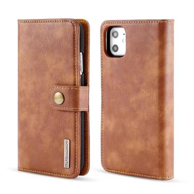 Dg. MING Crazy Horse textuur Flip afneembare magnetische lederen draagtas met houder & kaartsleuven & portemonnee voor iPhone XIR 2019 (bruin)