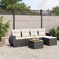 6-delige Loungeset met kussens poly rattan zwart