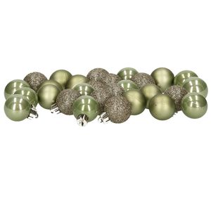 Decoris 28x stuks kleine kunststof kerstballen mos groen 3 cm