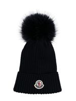 Moncler Enfant bonnet nervuré à patch logo - Bleu - thumbnail