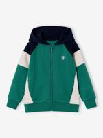 Sweater met rits jongen met capuchon coloblock groen
