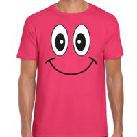 Verkleed T-shirt voor heren - smiley - roze - carnaval - feestkleding - thumbnail