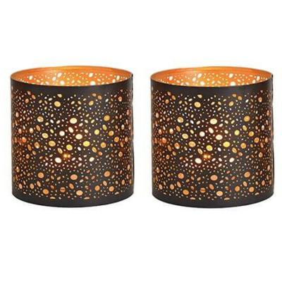 Waxinelichthouder - 3x - voor theelichtjes - zwart met goud - 13 cm - Kaarsenhouders/lantaarns Waxinelichthouder - 3x - voor theelichtjes - zwart met goud - 13 cm - Kaarsenhouders/lantaarns