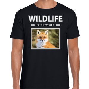 Vos t-shirt met dieren foto wildlife of the world zwart voor heren