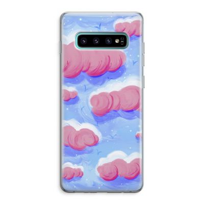 Roze wolken met vogels: Samsung Galaxy S10 Plus Transparant Hoesje