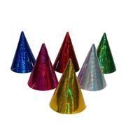 Gekleurde kartonnen feesthoedjes - glitters en multi kleuren - 6x stuks - verjaardag - thumbnail