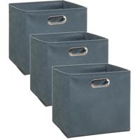 Opbergmand / kastmand - Set van 3x stuks - grijs/blauw - linnen - 29 liter - 31 x 31 x 31 cm - Opber