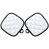 Pannenlap - 2x - wit/zwart - 17 x 17 cm - Koken - Pannenlappen - ophanglus