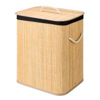 Wasmand van bamboe - zwart / bruin - 60 liter - 40 x 30 x 50 cm - met deksel