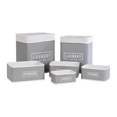 Mandenset DKD Home Decor Donker grijs Bamboe 40 x 30 x 46 cm (5 Onderdelen) (6 Onderdelen)