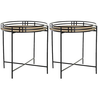 Set van 2x stuks plantenstandaards rond metaal/MDF zwart 45 x 47 cm