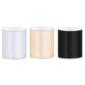 3x rollen hobby decoratie satijnlint zwart-wit-creme wit 10 cm x 25 meter